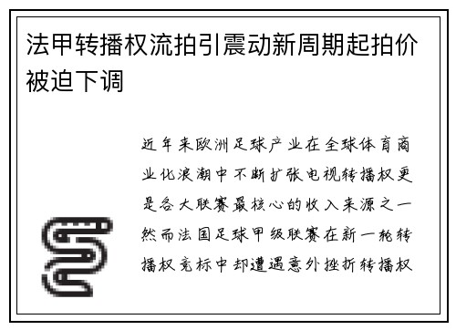 法甲转播权流拍引震动新周期起拍价被迫下调